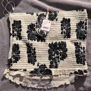 FREE PEOPLE Floral Black and White Convertible tube Top Large NWT